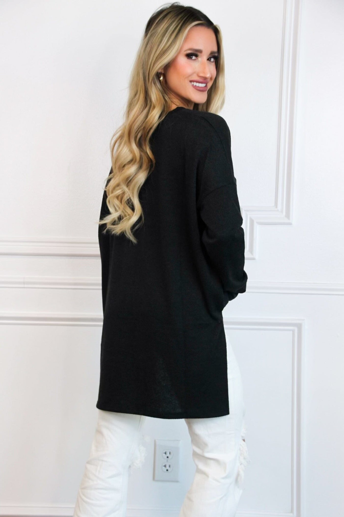 Bonfire Babe Oversized Pocket Top: Black - Bella and Bloom Boutique