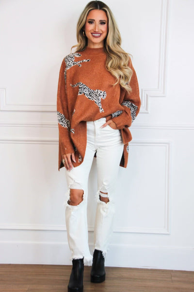 Wild One Sweater: Rust Camel - Bella and Bloom Boutique