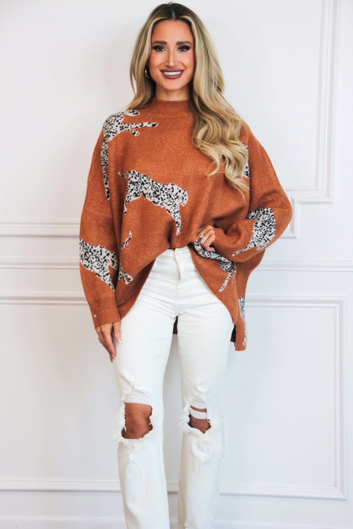 Wild One Sweater: Rust Camel - Bella and Bloom Boutique