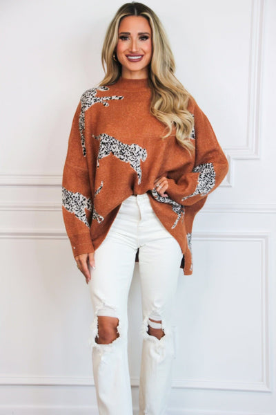 Wild One Sweater: Rust Camel - Bella and Bloom Boutique