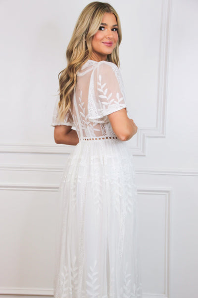 Running on Love Short Sleeve Lace Maxi Dress: White - Bella and Bloom Boutique