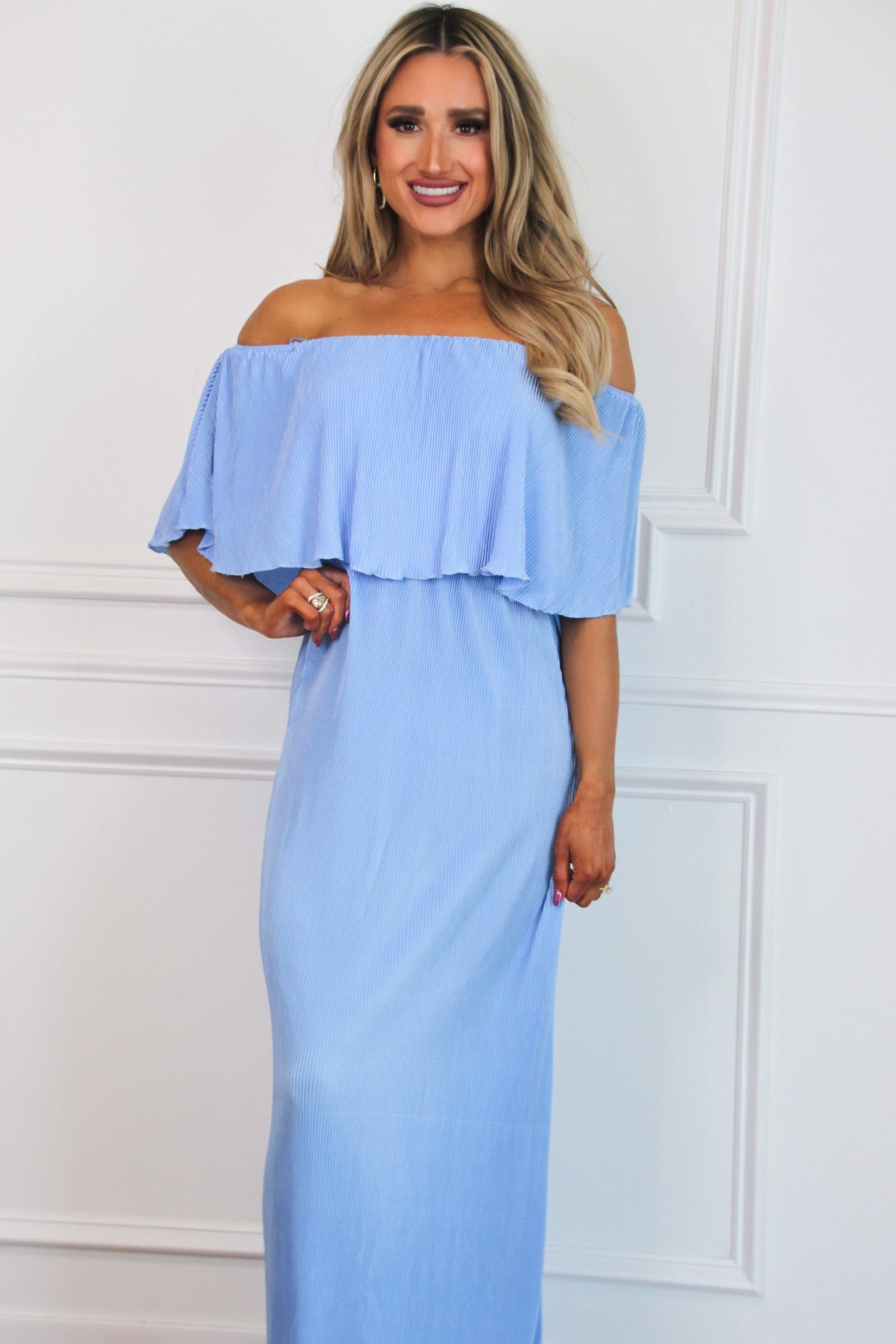 Let It Be Beautiful Pleated Maxi Dress: Periwinkle - Bella and Bloom Boutique