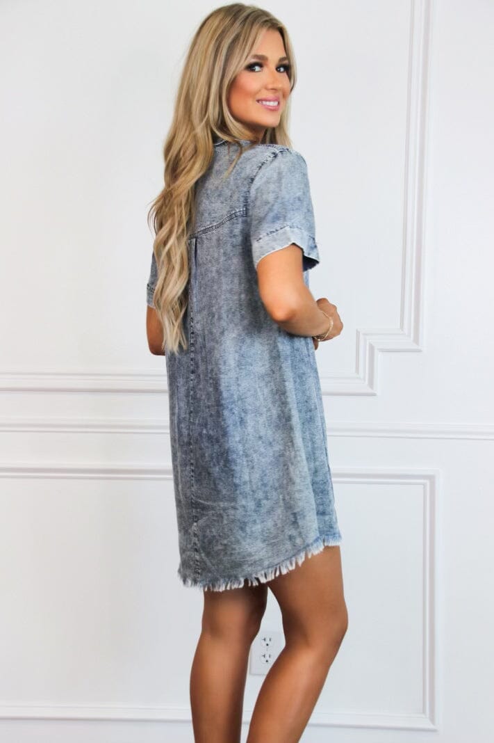 Comfy Essential Washed Denim Shirt Dress: Blue - Bella and Bloom Boutique