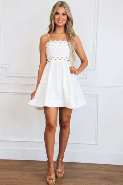 Kelsea Scalloped Trim Bow Back Dress: Off White - Bella and Bloom Boutique