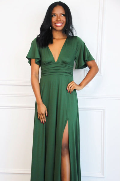 Simple Slit Maxi Dress: Hunter Green - Bella and Bloom Boutique