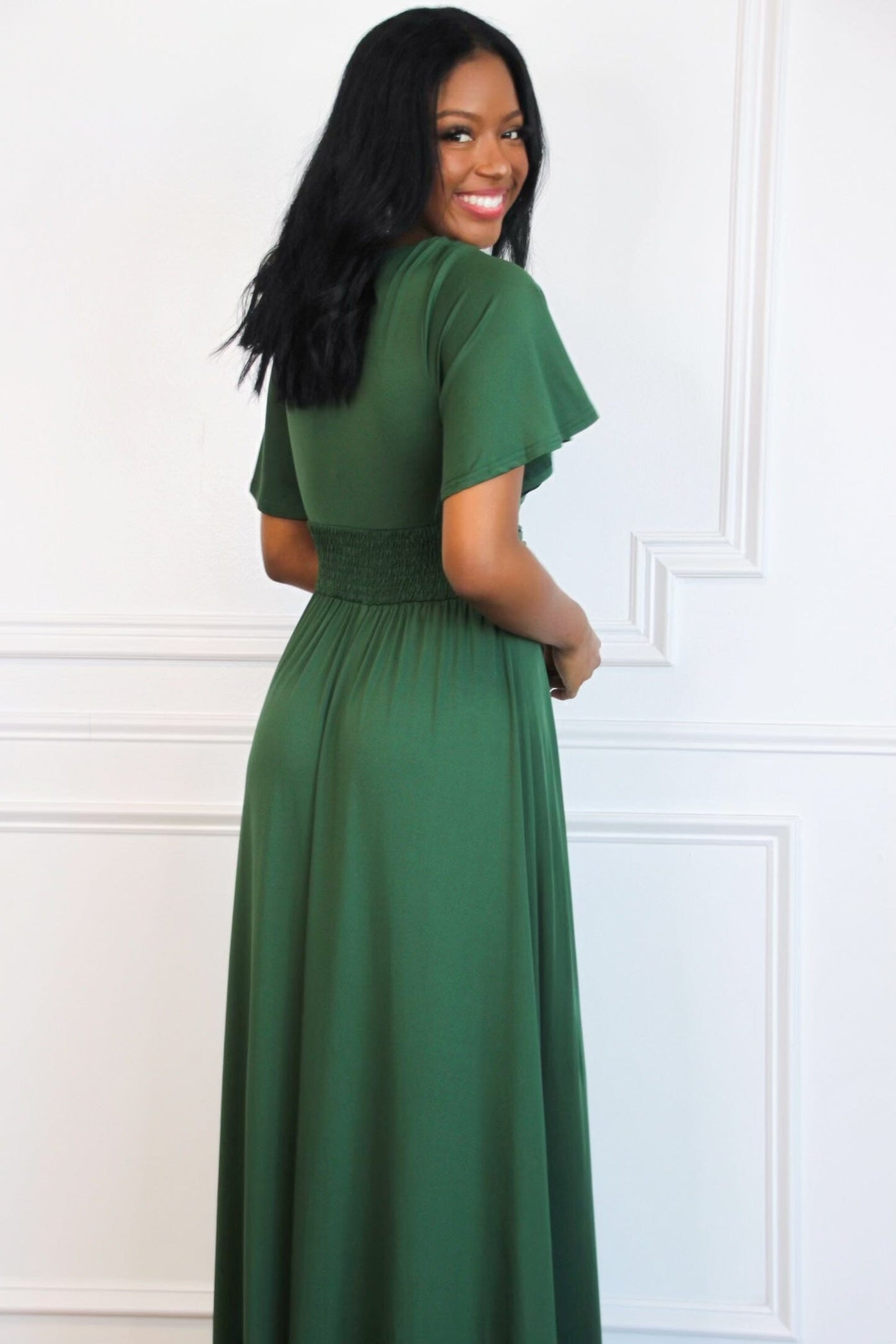 Simple Slit Maxi Dress: Hunter Green - Bella and Bloom Boutique