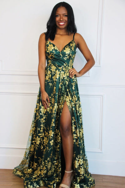 Holiday Affair Sparkly Open Back Maxi Dress: Emerald - Bella and Bloom Boutique
