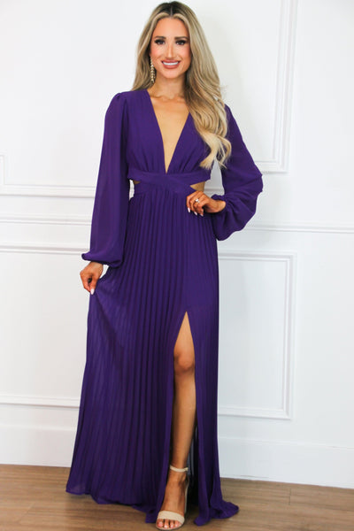 Pleated Perfection Cutout Maxi Dress: Purple - Bella and Bloom Boutique