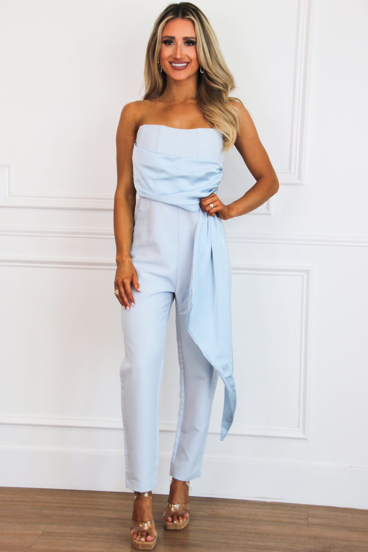 Marina Strapless Jumpsuit: Light Blue - Bella and Bloom Boutique