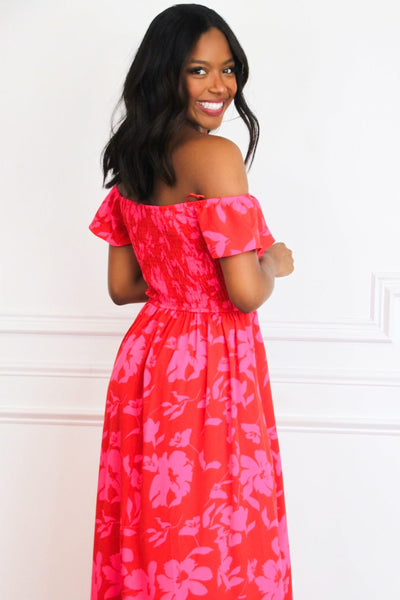 Penelope Smocked Floral Maxi Dress: Red/Fuchsia - Bella and Bloom Boutique