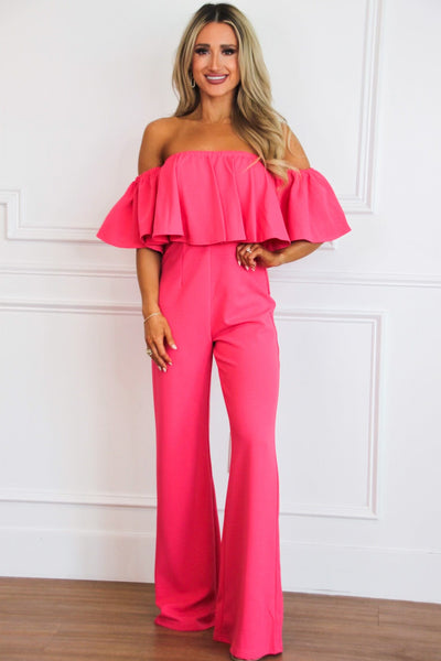 Darcy Off Shoulder Jumpsuit: Fuchsia - Bella and Bloom Boutique
