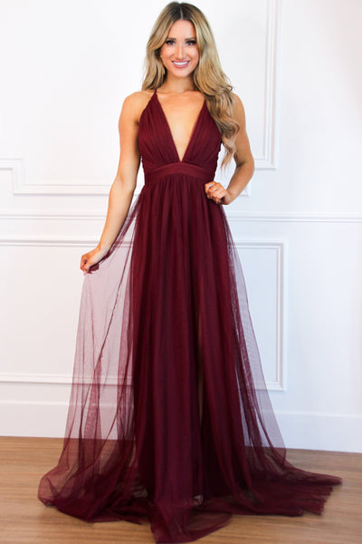 Forever Love Maxi Dress: Burgundy Bottoms Bella and Bloom Boutique 