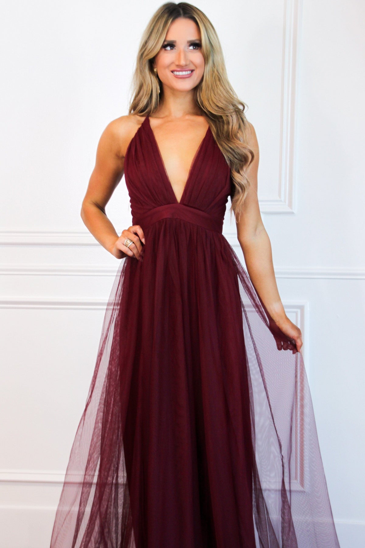 Bella and Bloom Boutique - Forever Love Maxi Dress: Burgundy