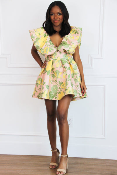 Spring Crush Floral Dress: Yellow/Pink Mult - Bella and Bloom Boutique