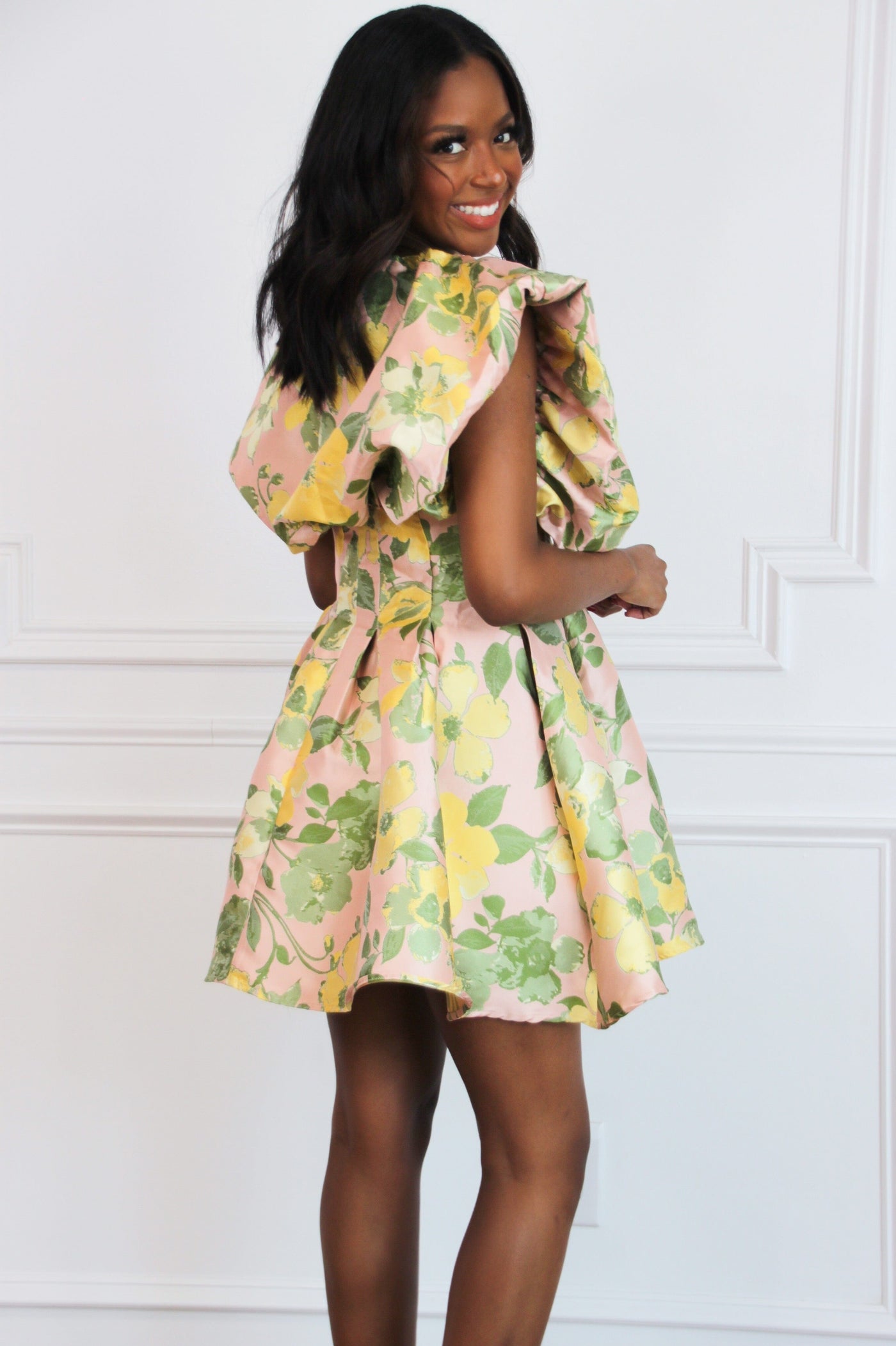 Spring Crush Floral Dress: Yellow/Pink Mult - Bella and Bloom Boutique