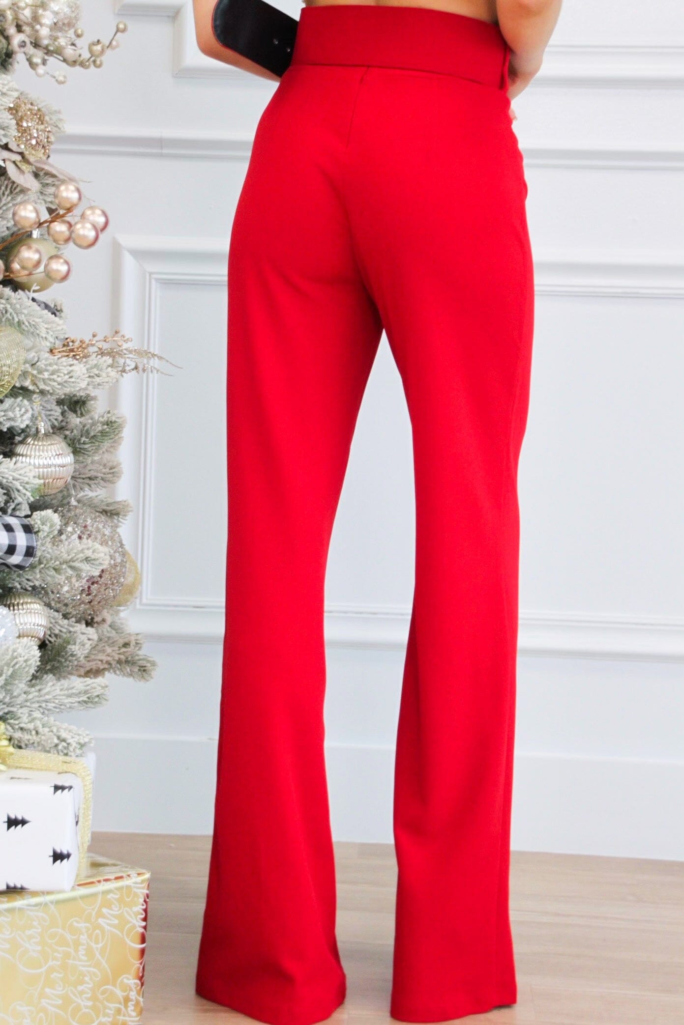 Touch of Sparkle High Waisted Embellished Belt Pants: Red - Bella and Bloom Boutique