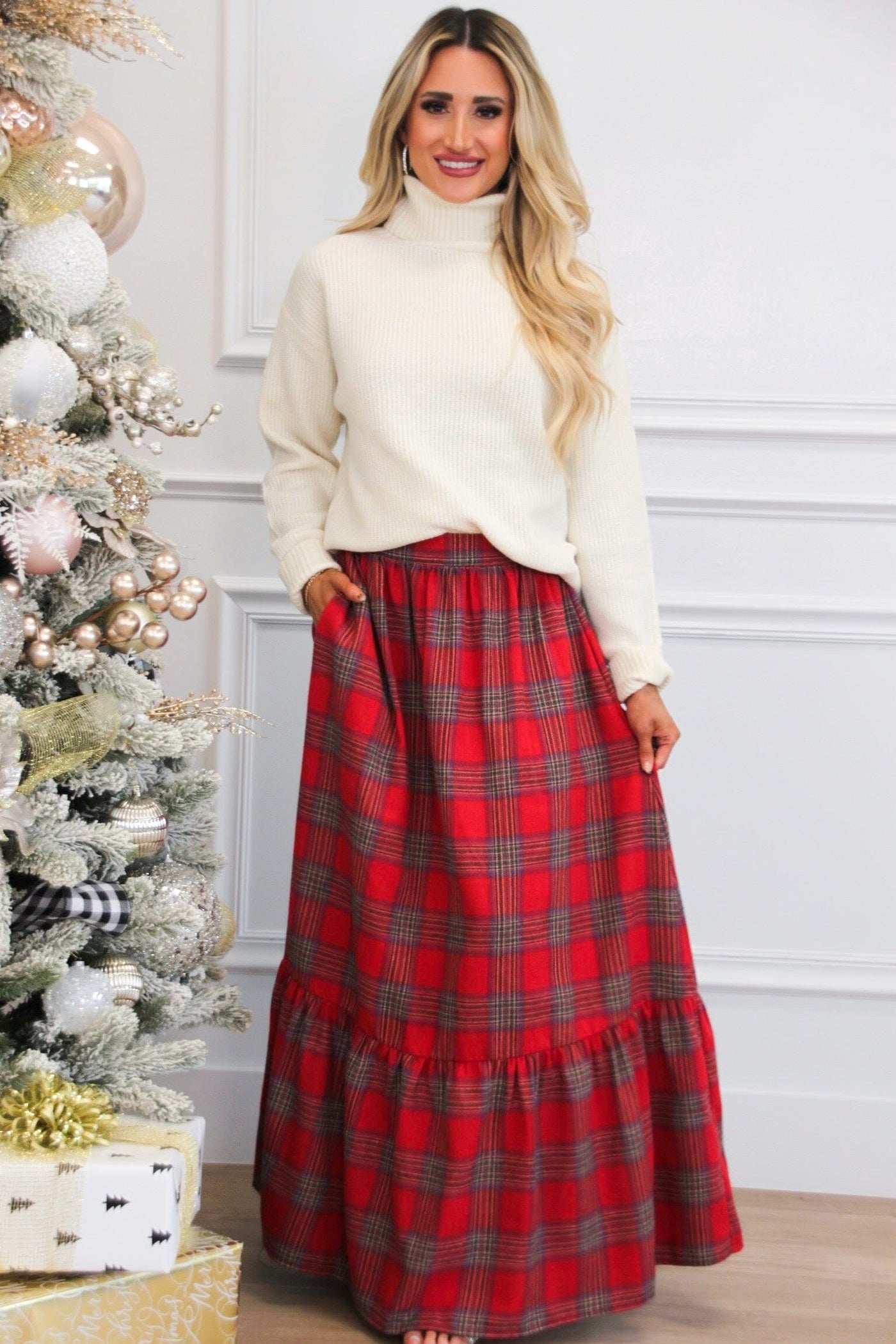 Seeing Plaid Maxi Skirt: Red - Bella and Bloom Boutique