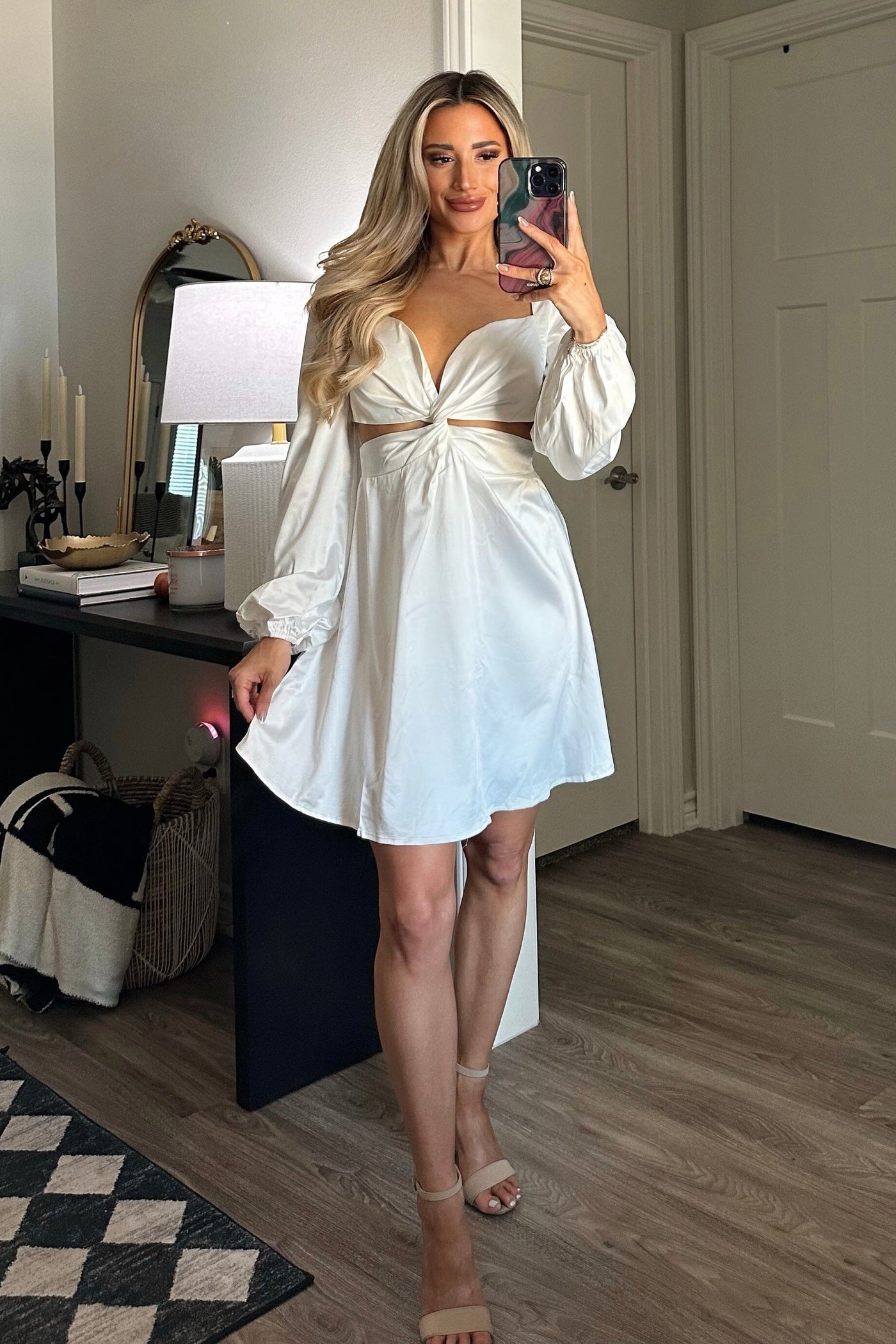 white satin cutout dress White Silk Satin Mini Dress