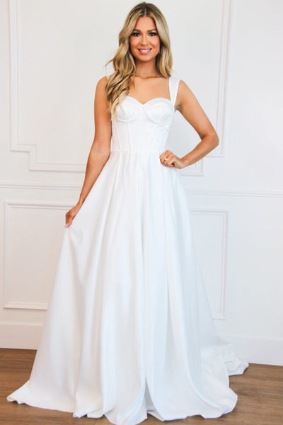 Reid Bustier Satin Wedding Dress: White - Bella and Bloom Boutique