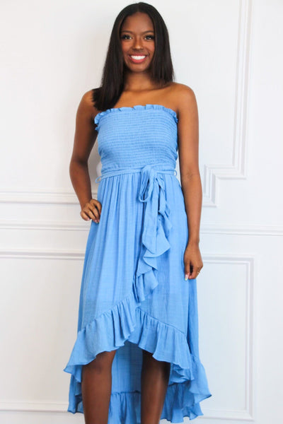 Kellie Smocked Midi Dress: Blue - Bella and Bloom Boutique