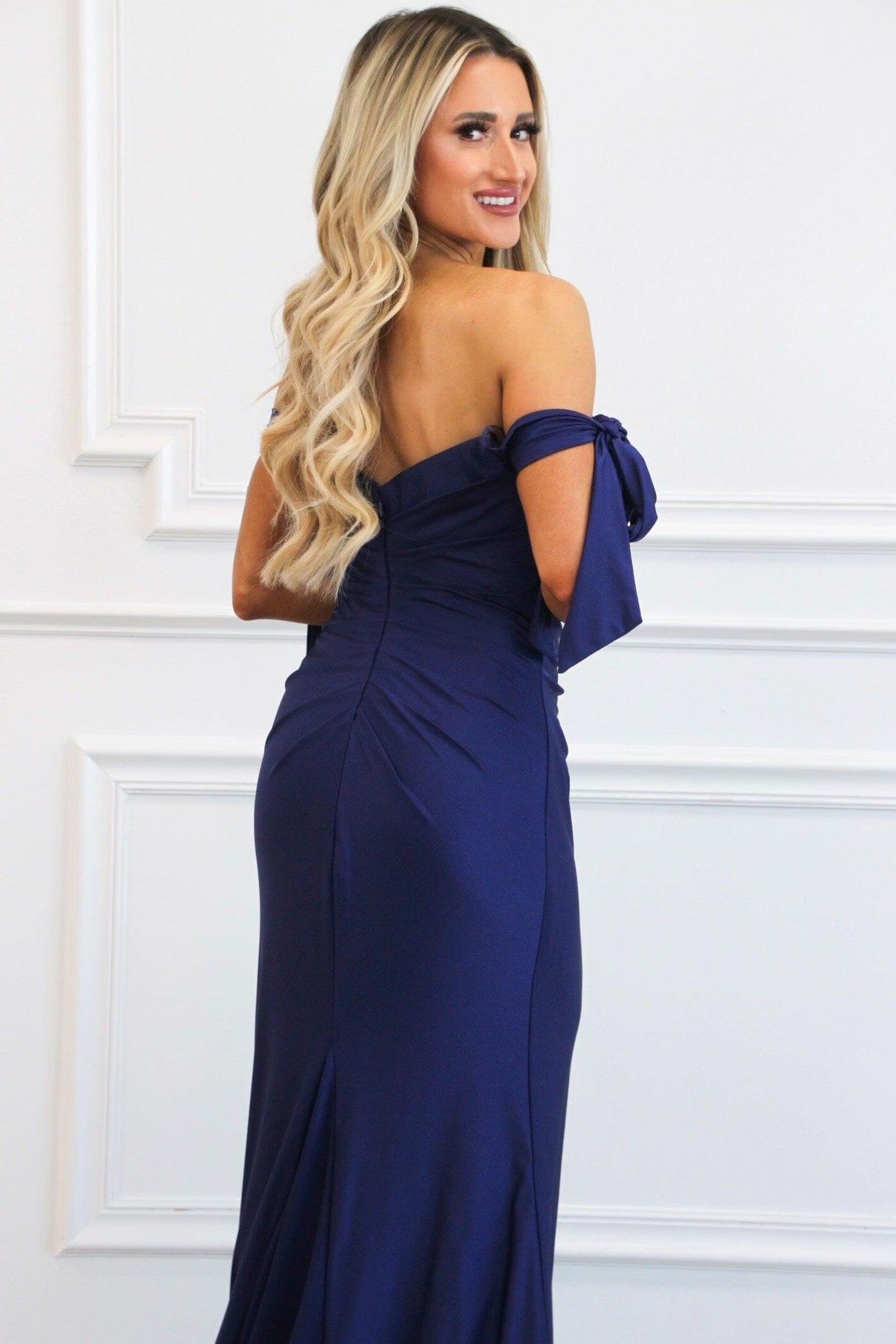 Southern Class Bow Sleeve Formal Dress: Navy - Bella and Bloom Boutique