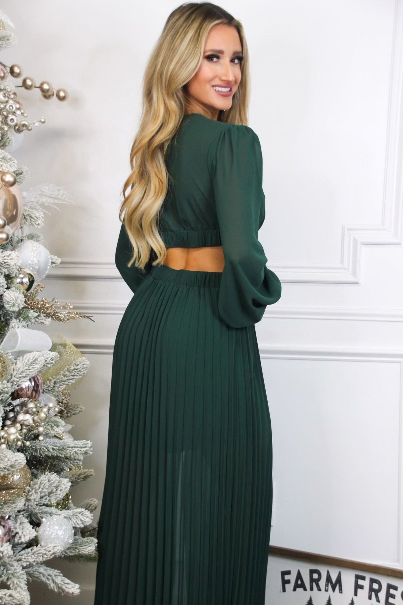 Pleated Perfection Cutout Maxi Dress: Emerald - Bella and Bloom Boutique