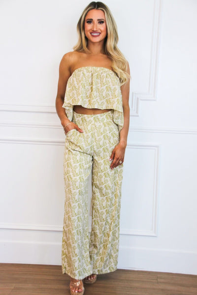 Tinsley Printed Wide Leg Pants: Light Green/Cream - Bella and Bloom Boutique