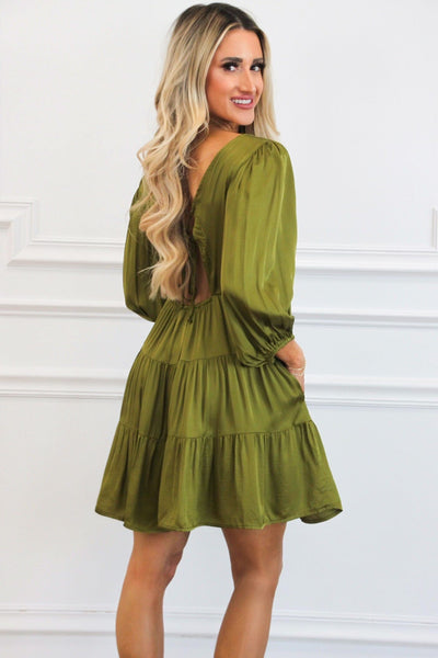 Cindy V Neck Dress: Olive - Bella and Bloom Boutique