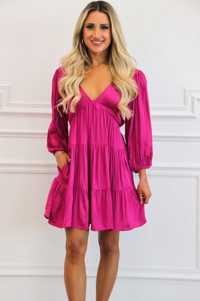 Cindy V Neck Dress: Fuchsia - Bella and Bloom Boutique