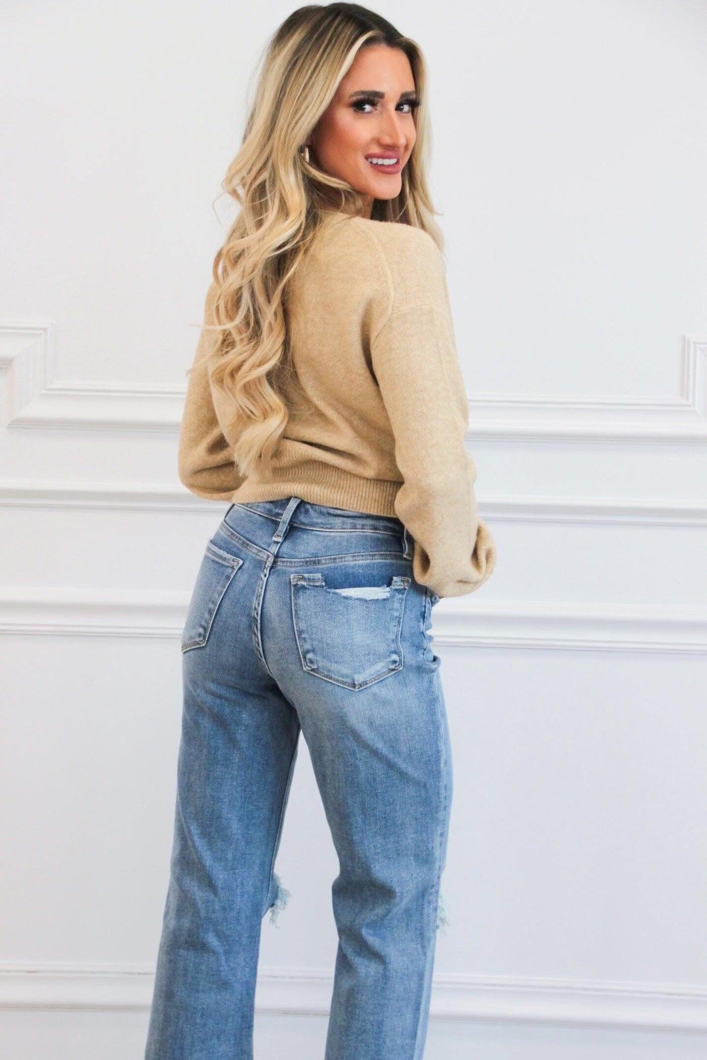 Laina High Rise Distressed Denim: Medium Wash - Bella and Bloom Boutique