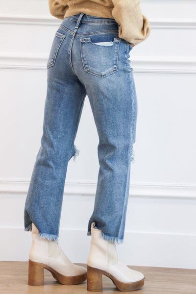 Laina High Rise Distressed Denim: Medium Wash - Bella and Bloom Boutique