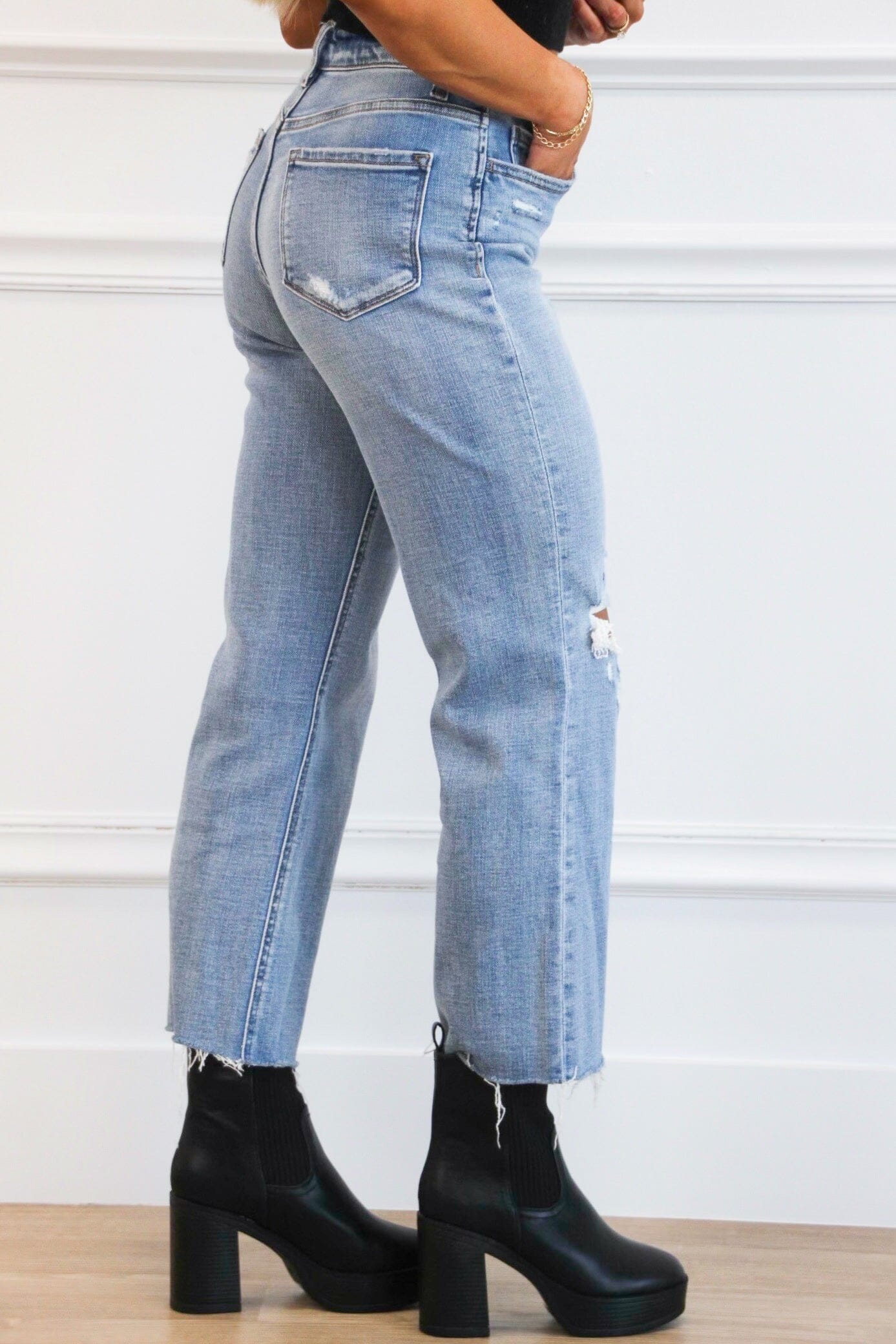 Garner Distressed High Rise Denim: Medium Wash - Bella and Bloom Boutique