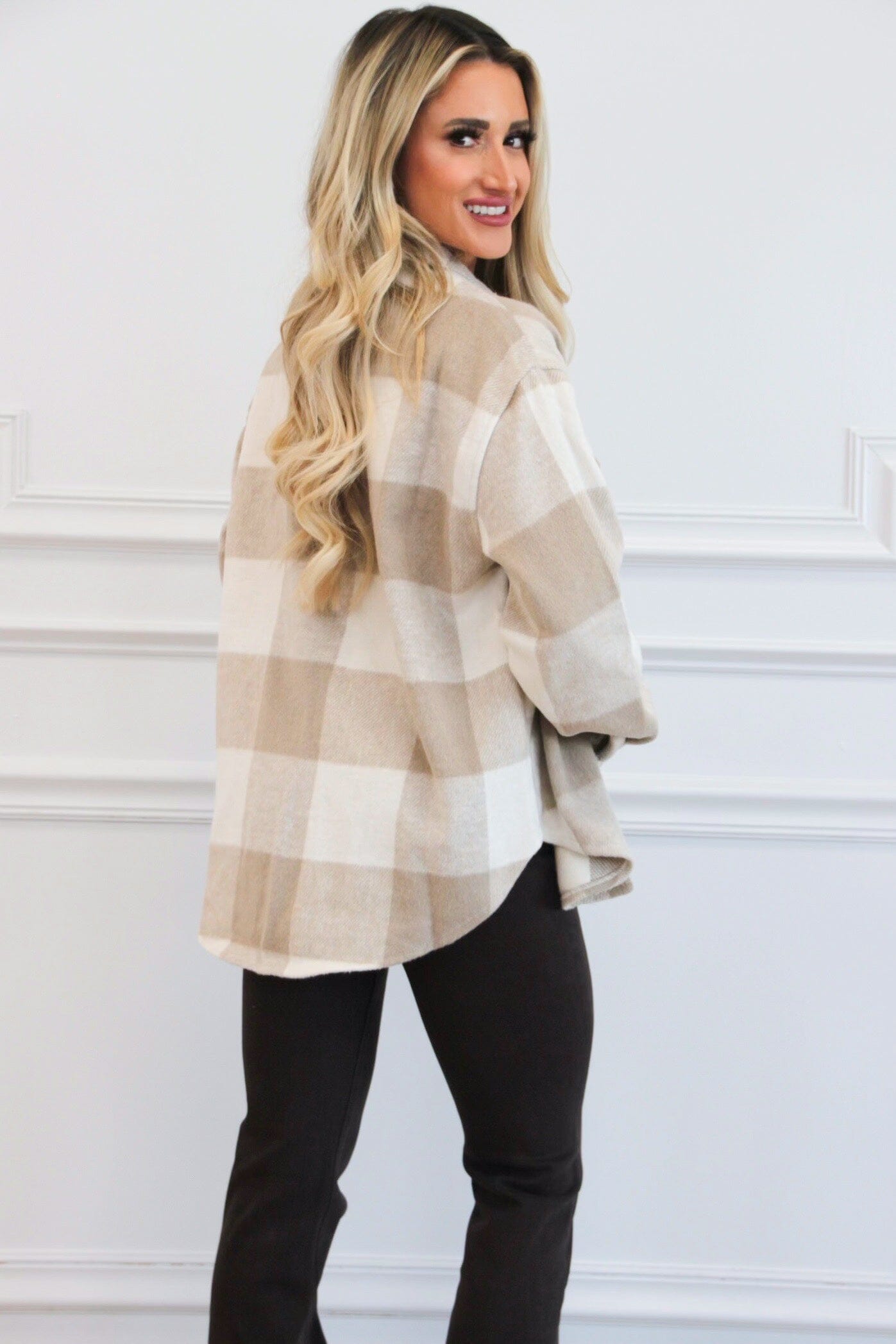 Warner Plaid Shacket: Taupe - Bella and Bloom Boutique