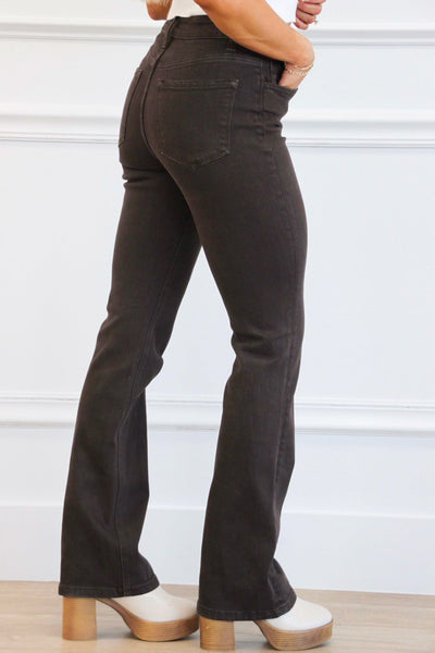 Java High Rise Bootcut Denim: Dark Brown - Bella and Bloom Boutique