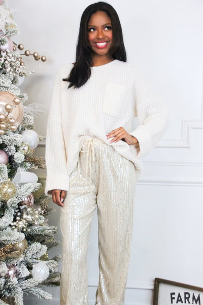 Newtown Oversized Pocket Sweater: Ivory - Bella and Bloom Boutique