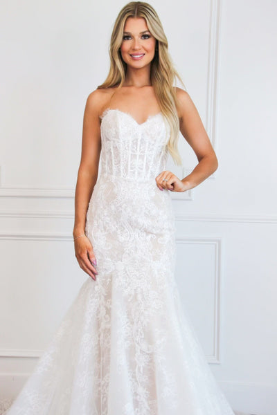 Primrose Lace Detachable Sleeve Mermaid Wedding Dress: White/Nude - Bella and Bloom Boutique