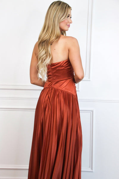 Carolina Strapless Pleated Maxi Dress: Rust - Bella and Bloom Boutique