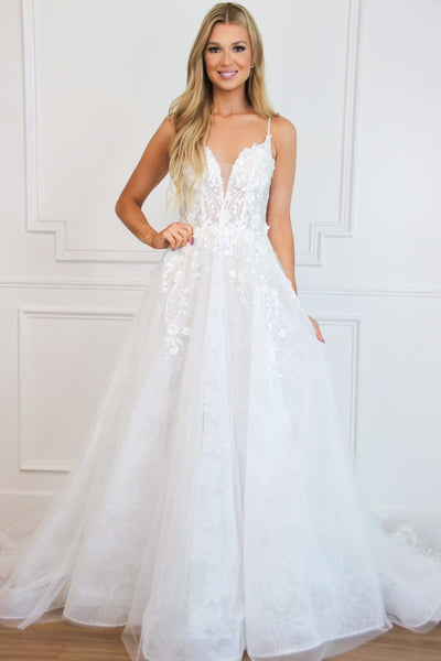 Perla Floral Applique Lace Wedding Dress: Off White - Bella and Bloom Boutique