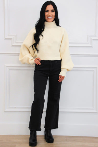 Mazarina Turtleneck Cropped Sweater: Cream - Bella and Bloom Boutique