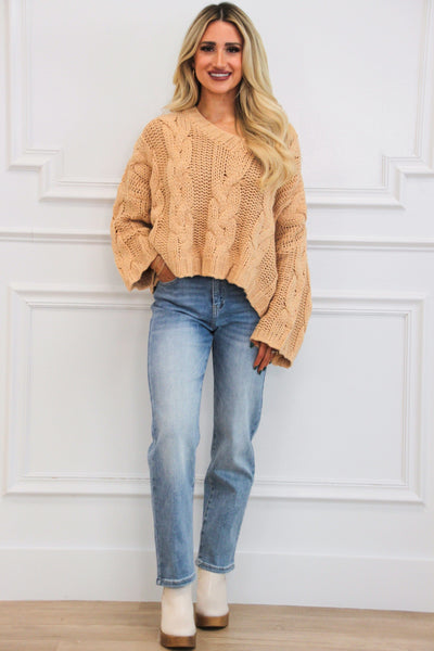 Frannie Chunky Knit Sweater: Taupe - Bella and Bloom Boutique