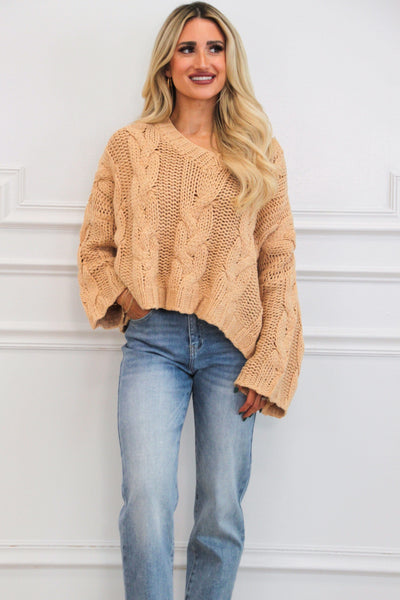 Frannie Chunky Knit Sweater: Taupe - Bella and Bloom Boutique