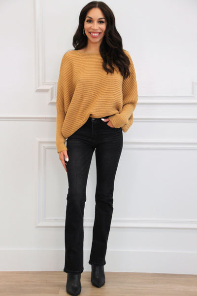 Madsyn Dolman Boat Neck Sweater: Camel - Bella and Bloom Boutique