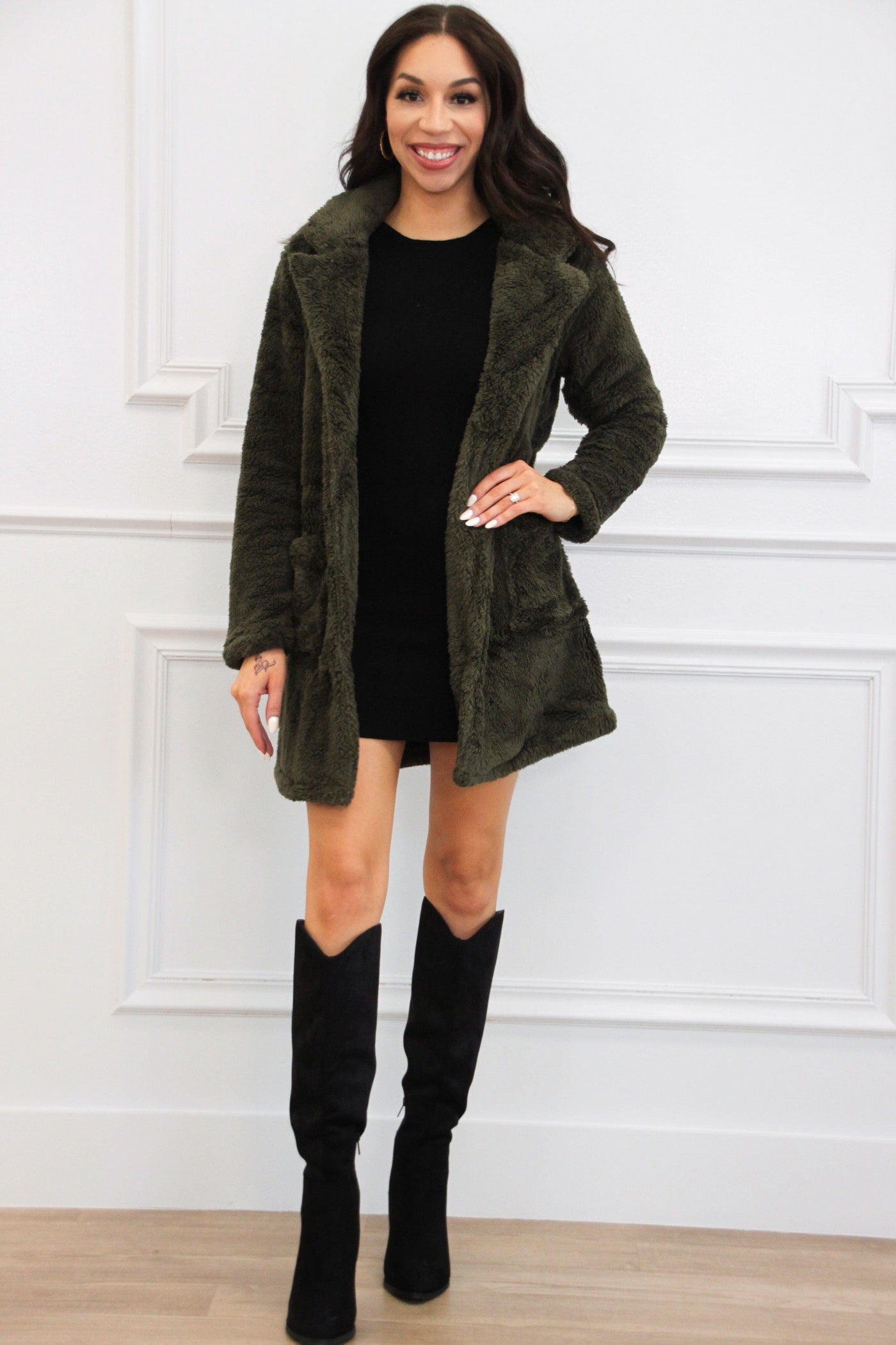 Talk of the Town Sherpa Coat: Olive - Bella and Bloom Boutique