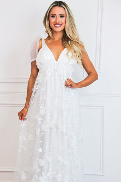 Finding Romance Floral Applique Maxi Dress: White - Bella and Bloom Boutique