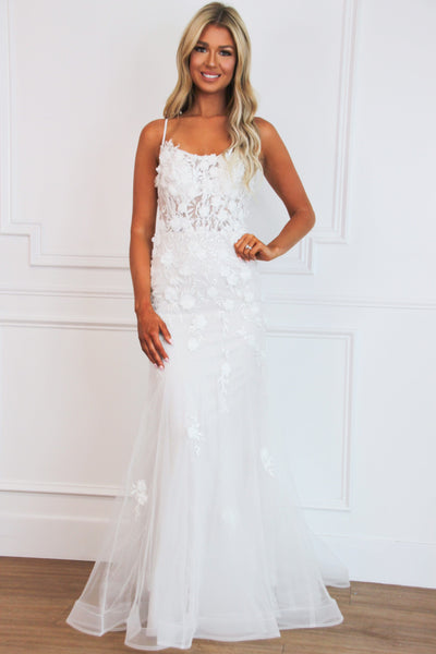 Eden Floral Applique Sparkly Mermaid Wedding Dress: Off White/Nude - Bella and Bloom Boutique