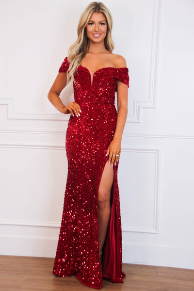 Courageous Love Sequin Maxi Dress: Red - Bella and Bloom Boutique