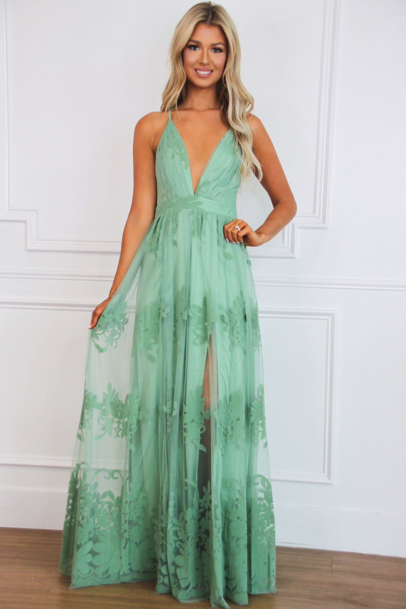 Here Comes the Bride Maxi Dress: Sage - Bella and Bloom Boutique