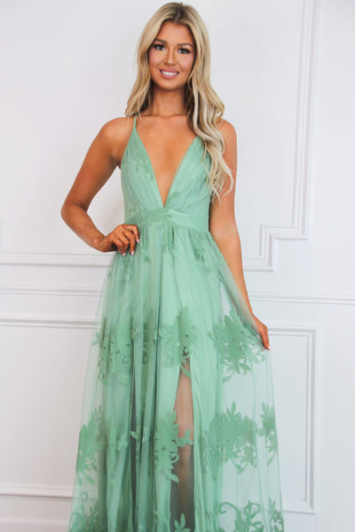 Here Comes the Bride Maxi Dress: Sage - Bella and Bloom Boutique
