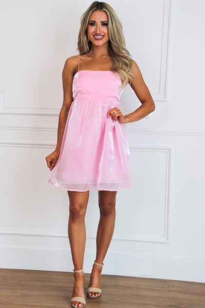Butterfly Kisses Bow Back Babydoll Shimmer Dress: Pink - Bella and Bloom Boutique