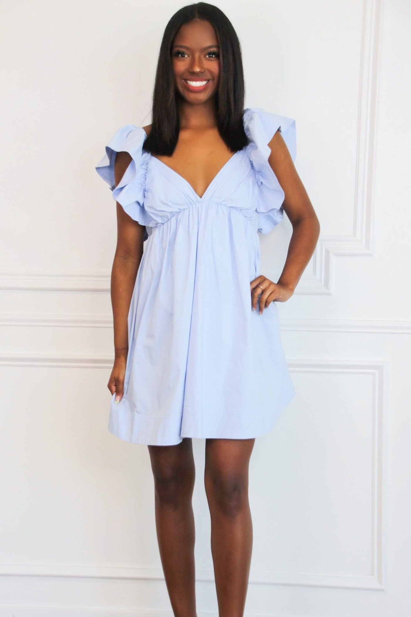 Wine Country Babydoll Dress: Light Blue - Bella and Bloom Boutique